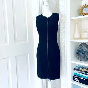 Carolina Herrera black fitted sheath dress leather trim S